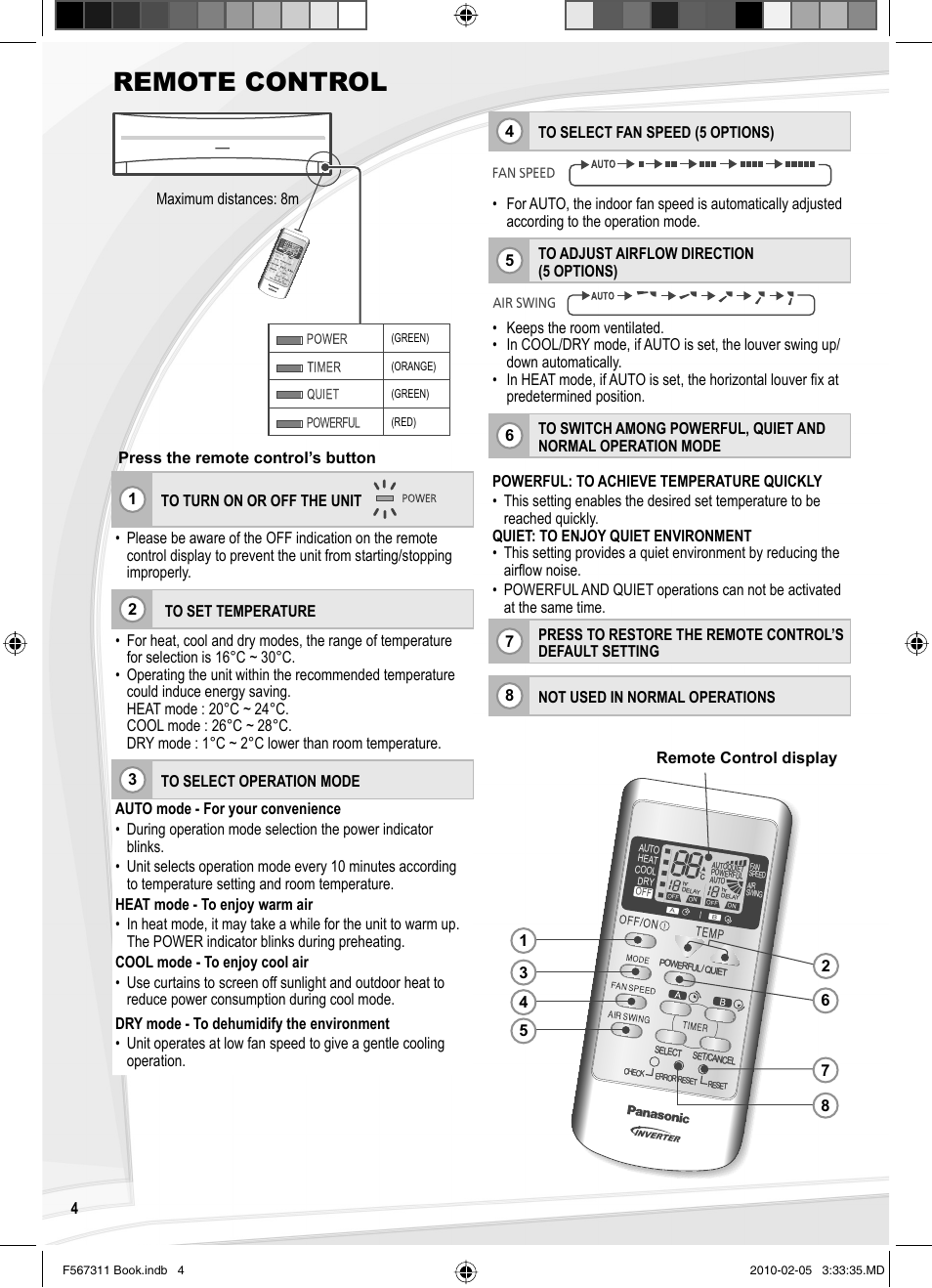 Remote control | Panasonic CSRE9JKE1 User Manual | Page 4 / 64