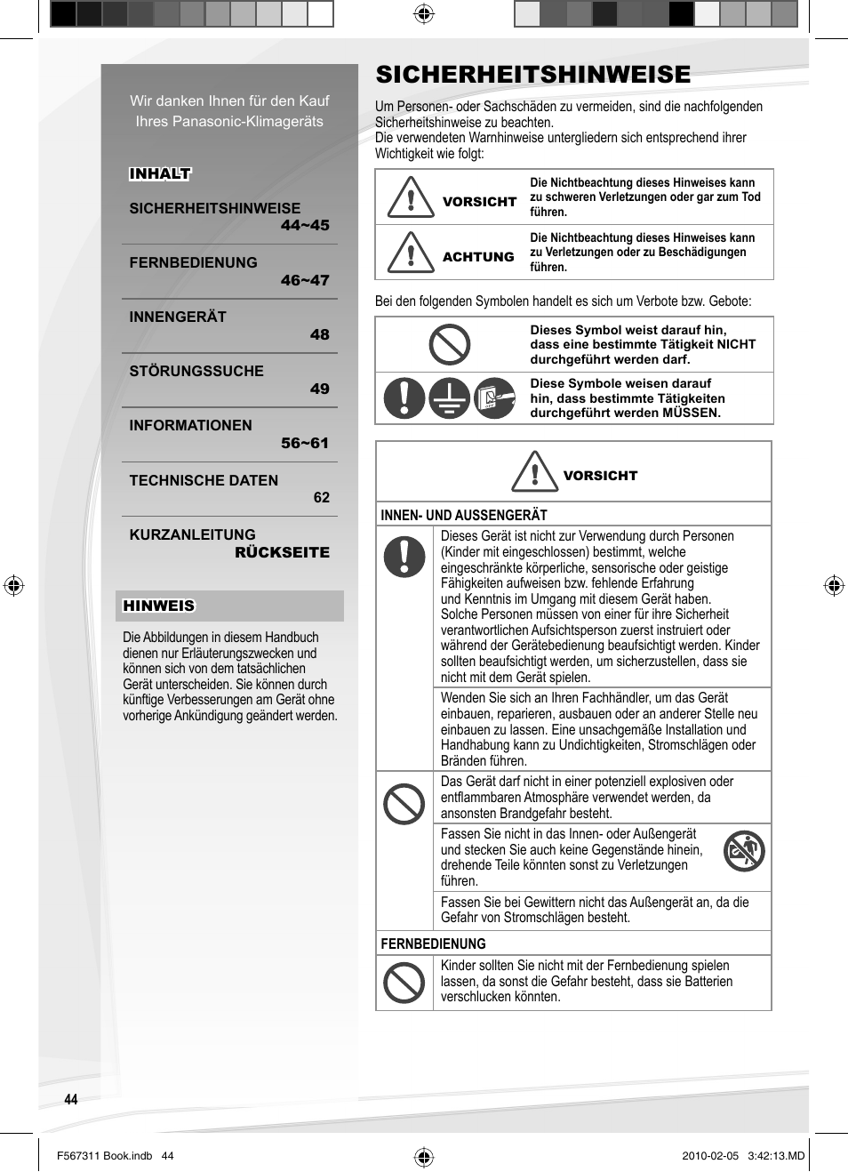 Sicherheitshinweise | Panasonic CSRE9JKE1 User Manual | Page 44 / 64