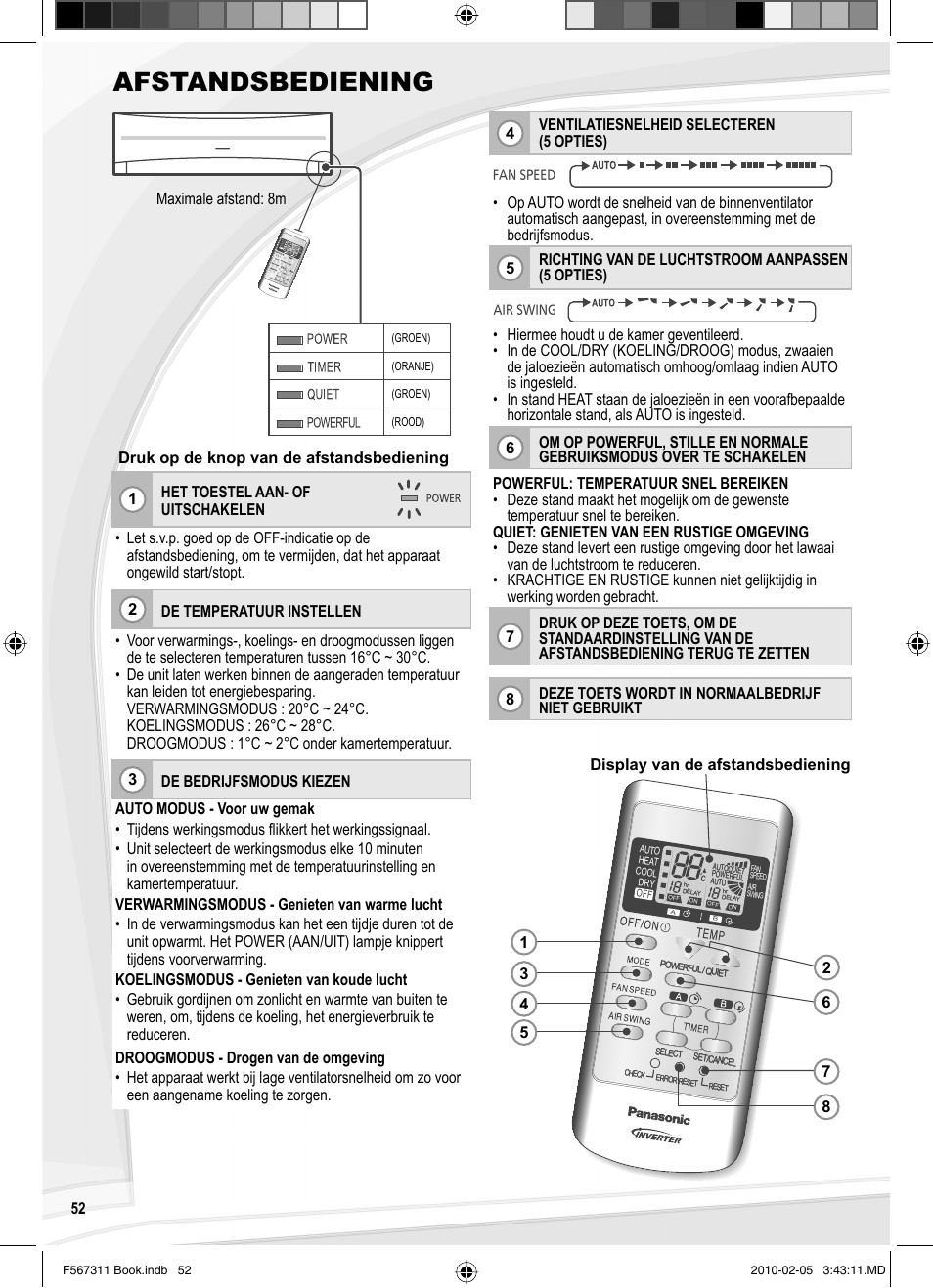 Afstandsbediening | Panasonic CSRE9JKE1 User Manual | Page 52 / 64