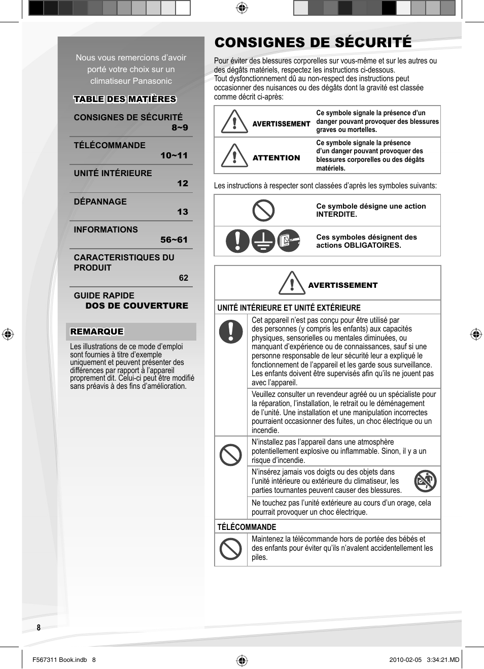 Consignes de sécurité | Panasonic CSRE9JKE1 User Manual | Page 8 / 64