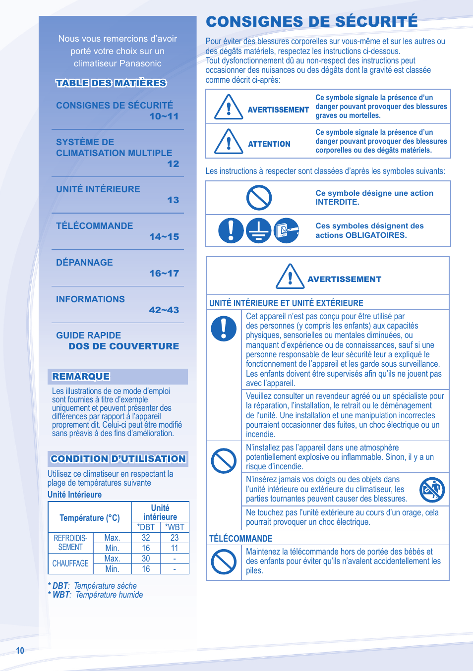 Consignes de sécurité | Panasonic CUE7LKE User Manual | Page 10 / 44