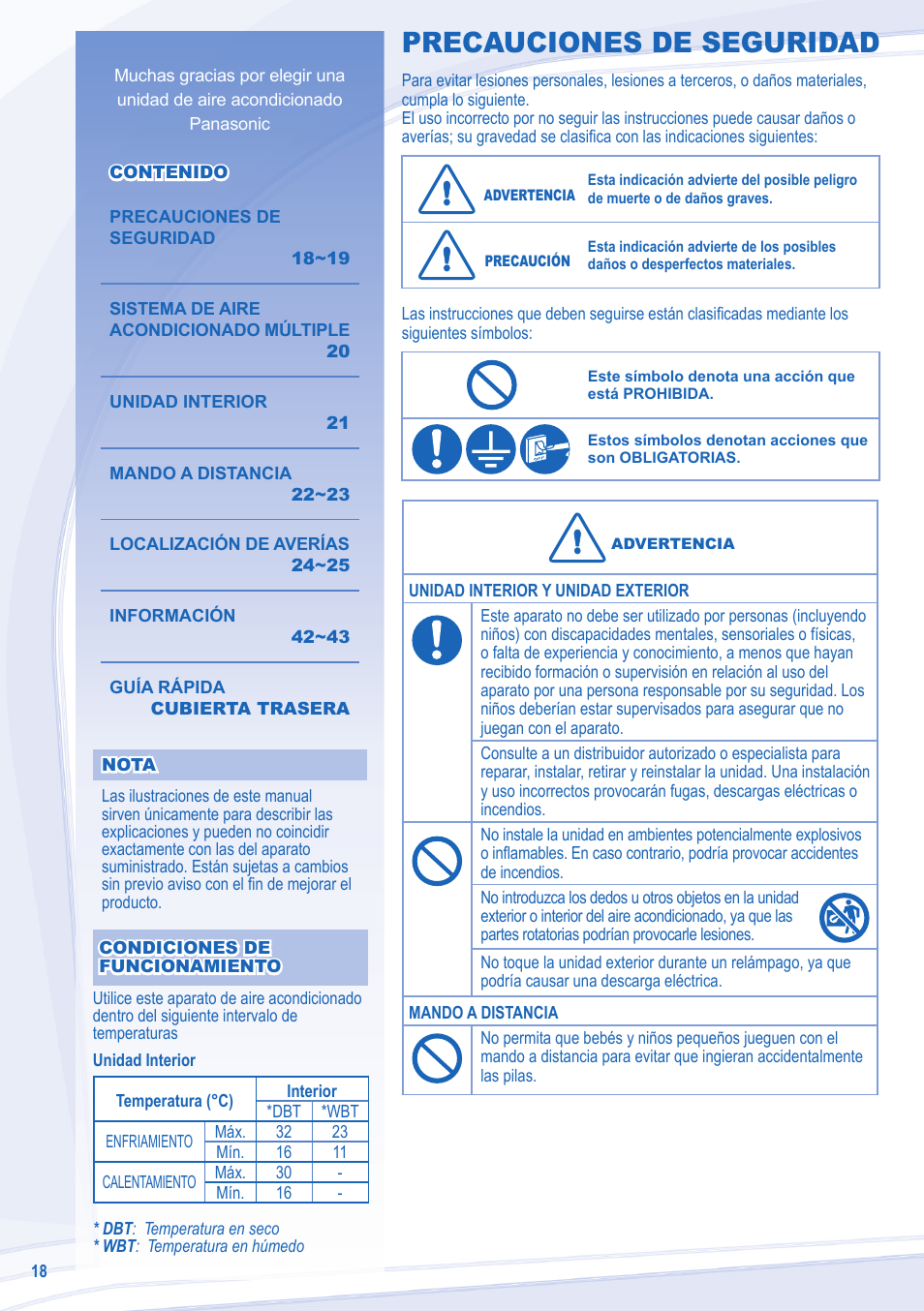 Precauciones de seguridad | Panasonic CUE7LKE User Manual | Page 18 / 44