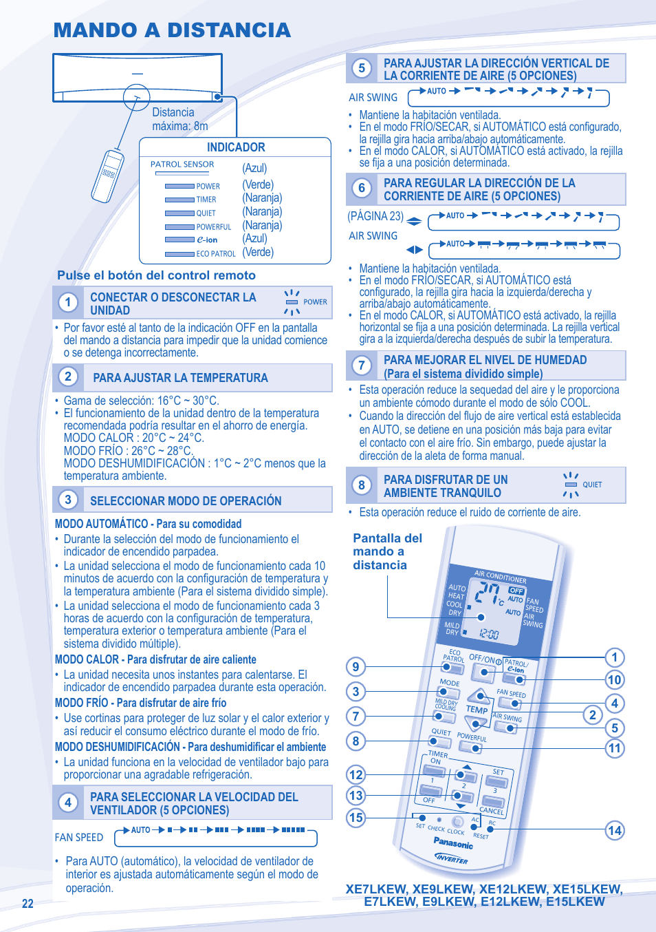 Mando a distancia | Panasonic CUE7LKE User Manual | Page 22 / 44