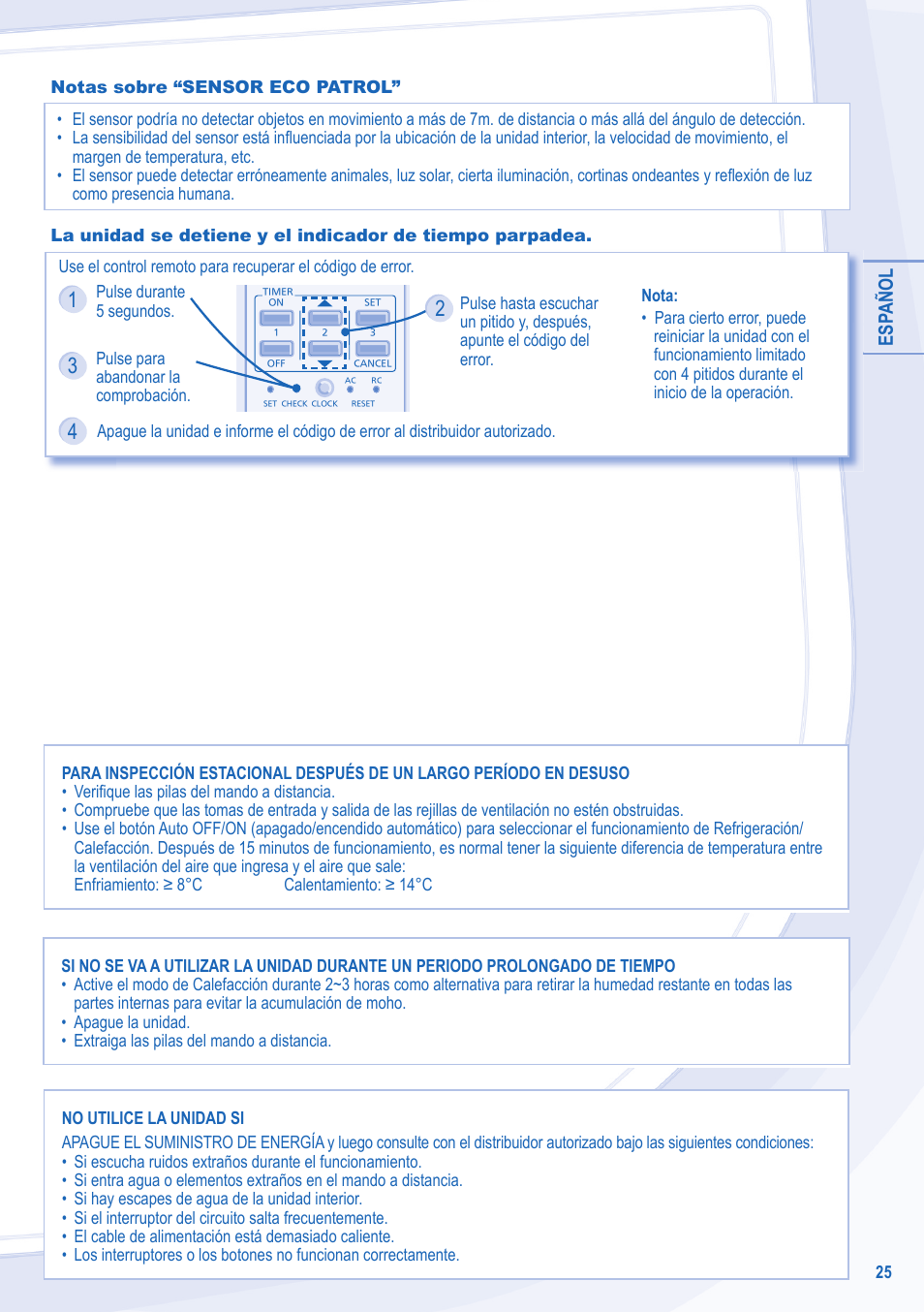 Esp añol | Panasonic CUE7LKE User Manual | Page 25 / 44