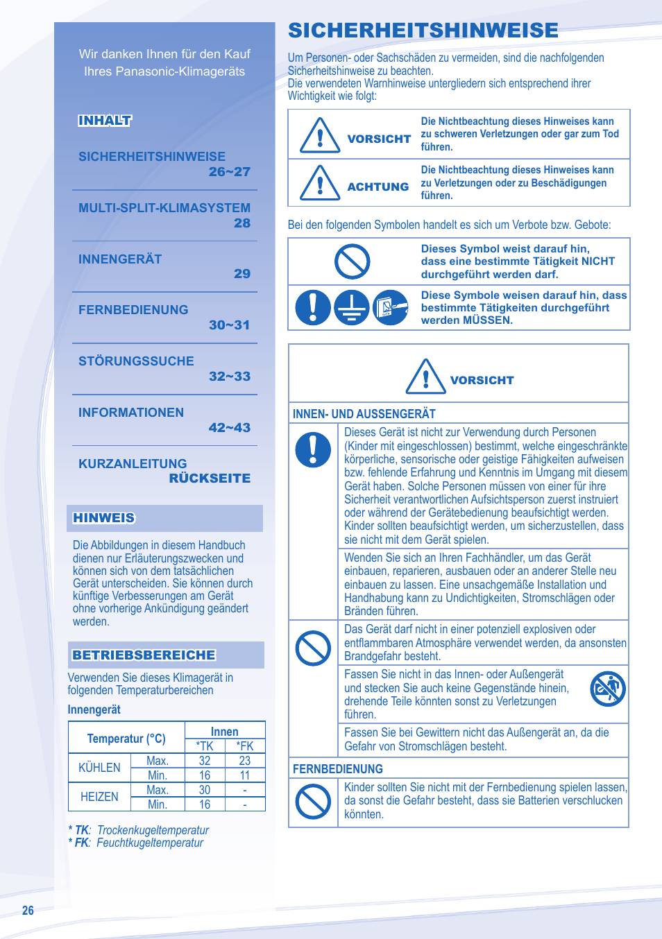 Sicherheitshinweise | Panasonic CUE7LKE User Manual | Page 26 / 44