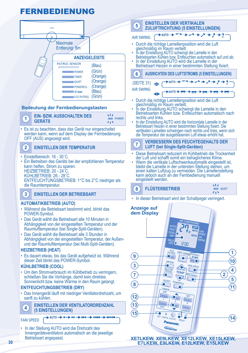 Fernbedienung | Panasonic CUE7LKE User Manual | Page 30 / 44