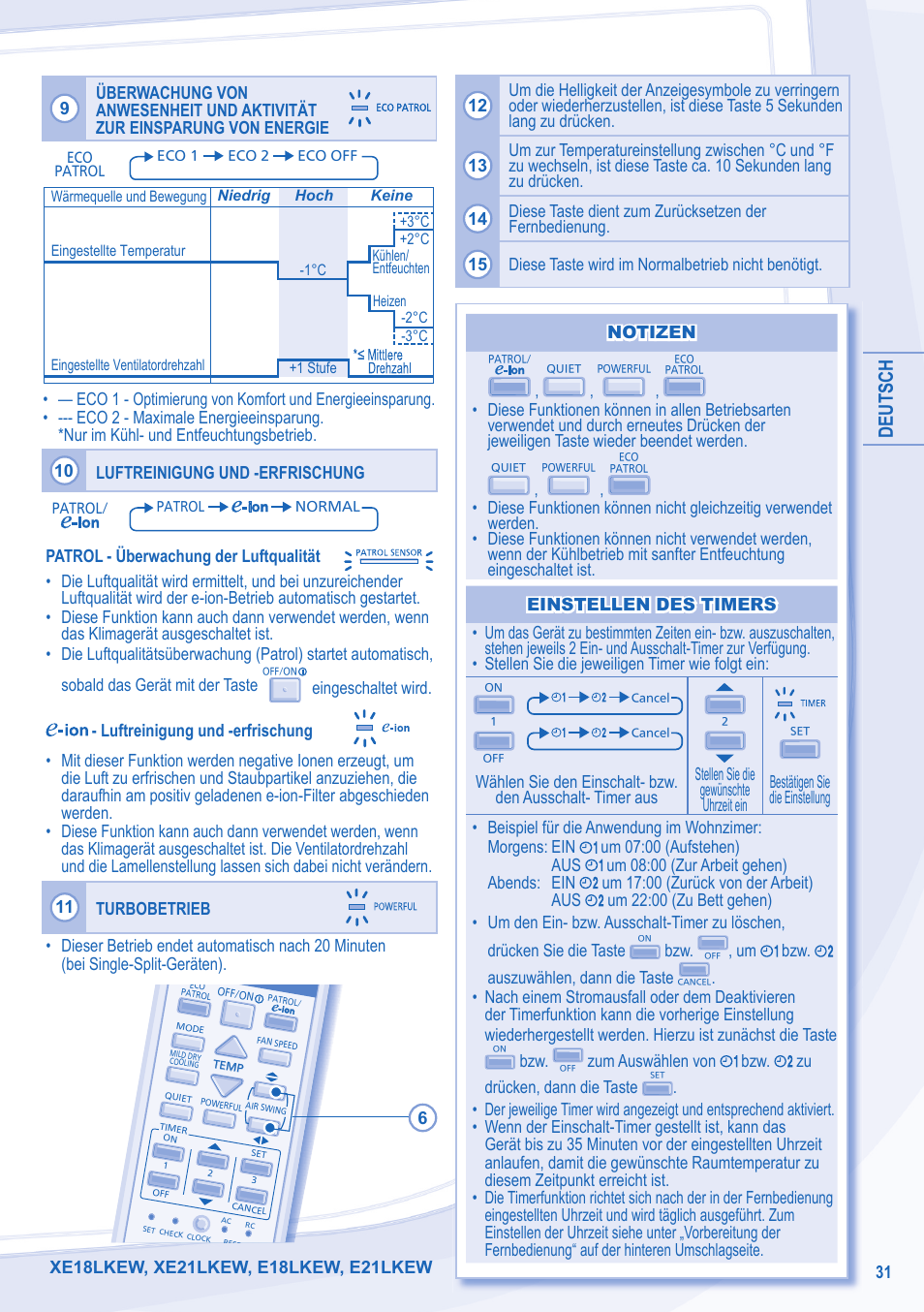 Deutsch | Panasonic CUE7LKE User Manual | Page 31 / 44