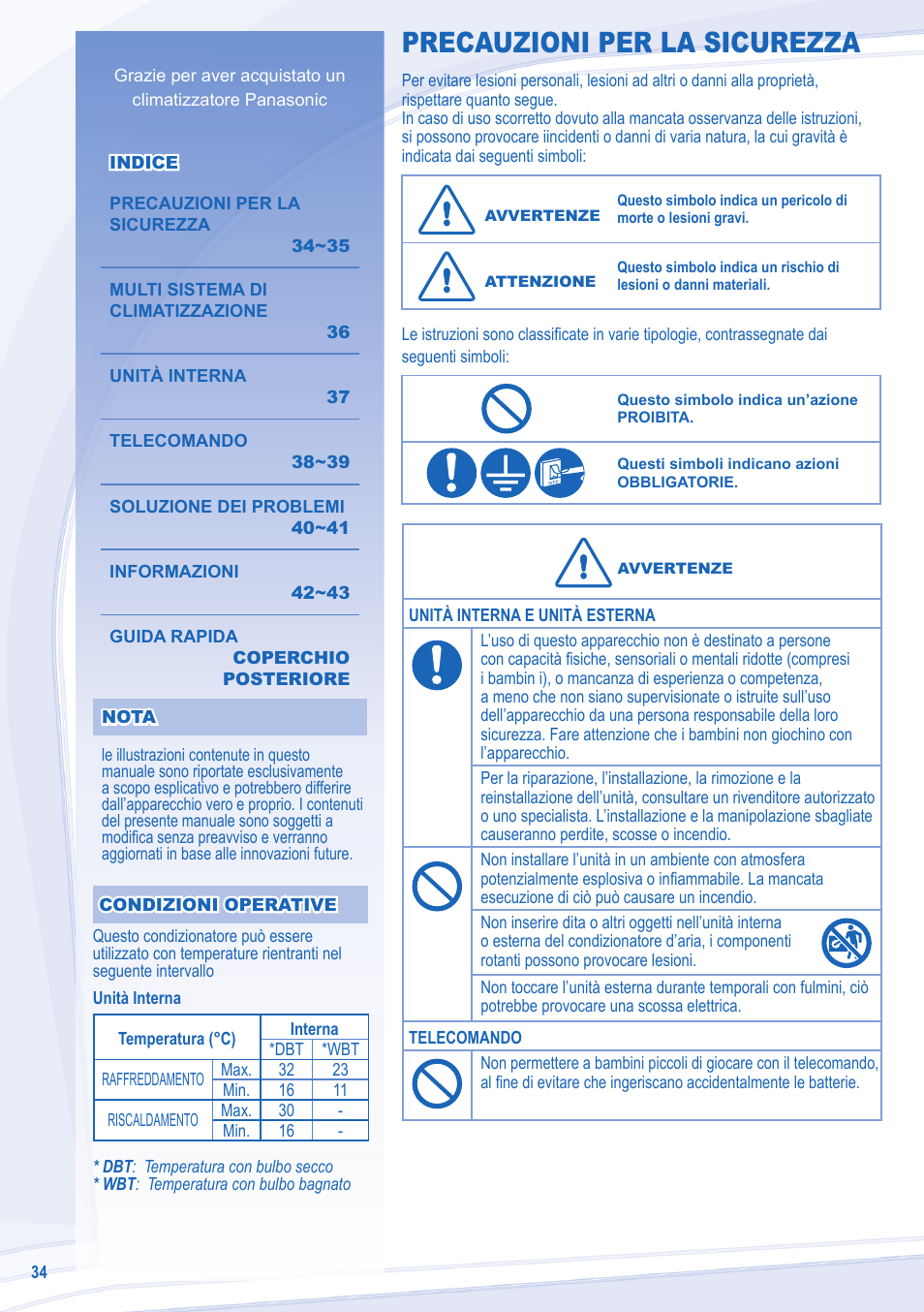 Precauzioni per la sicurezza | Panasonic CUE7LKE User Manual | Page 34 / 44