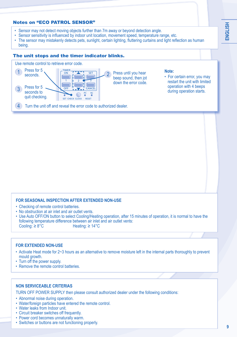 English | Panasonic CUE7LKE User Manual | Page 9 / 44