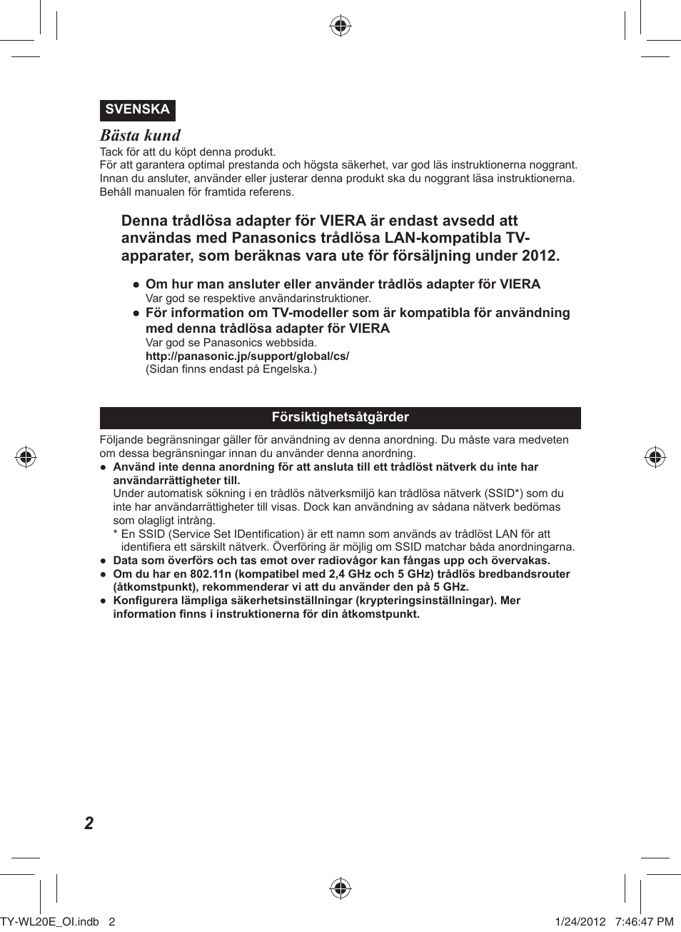 Bästa kund | Panasonic TYWL20E User Manual | Page 26 / 42