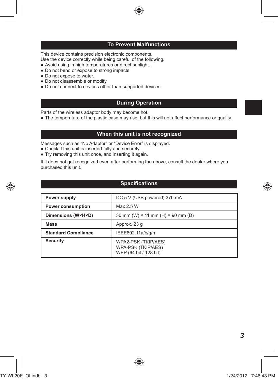 Panasonic TYWL20E User Manual | Page 3 / 42