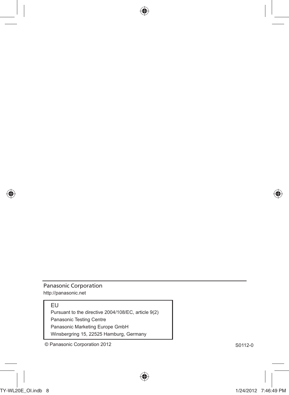 Panasonic TYWL20E User Manual | Page 42 / 42