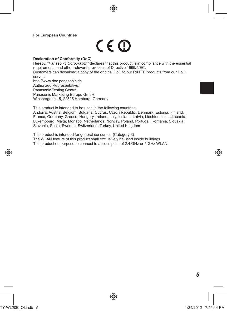 Panasonic TYWL20E User Manual | Page 5 / 42