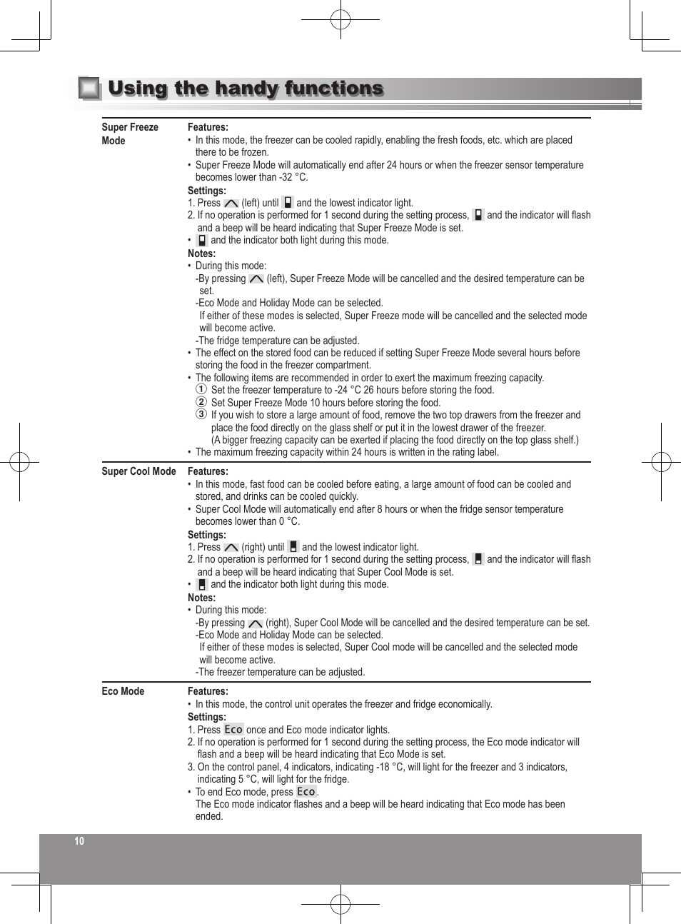 Using the handy functions | Panasonic NRB32SW1 User Manual | Page 10 / 180