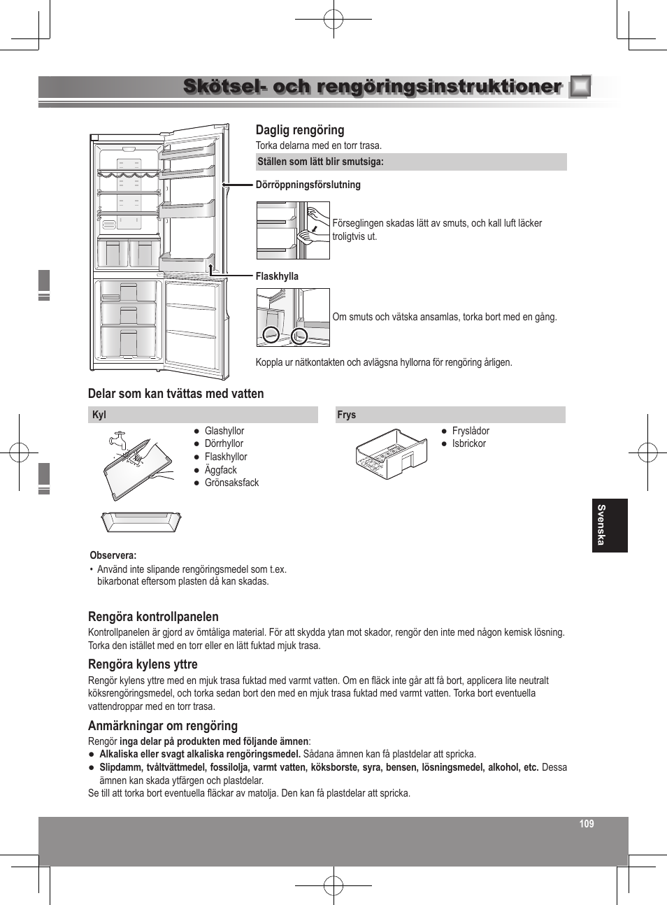 Skötsel- och rengöringsinstruktioner | Panasonic NRB32SW1 User Manual | Page 109 / 180