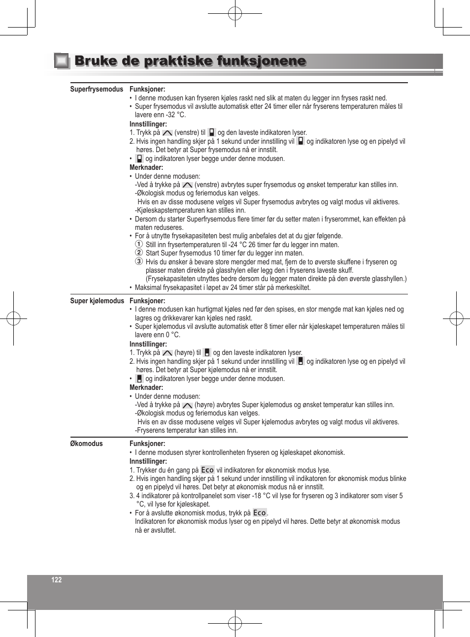 Bruke de praktiske funksjonene | Panasonic NRB32SW1 User Manual | Page 122 / 180