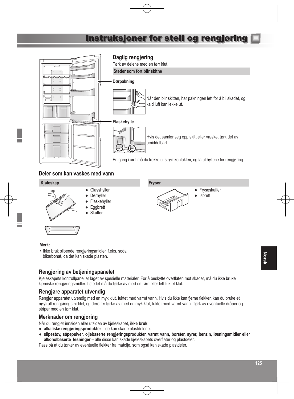 Instruksjoner for stell og rengjøring | Panasonic NRB32SW1 User Manual | Page 125 / 180