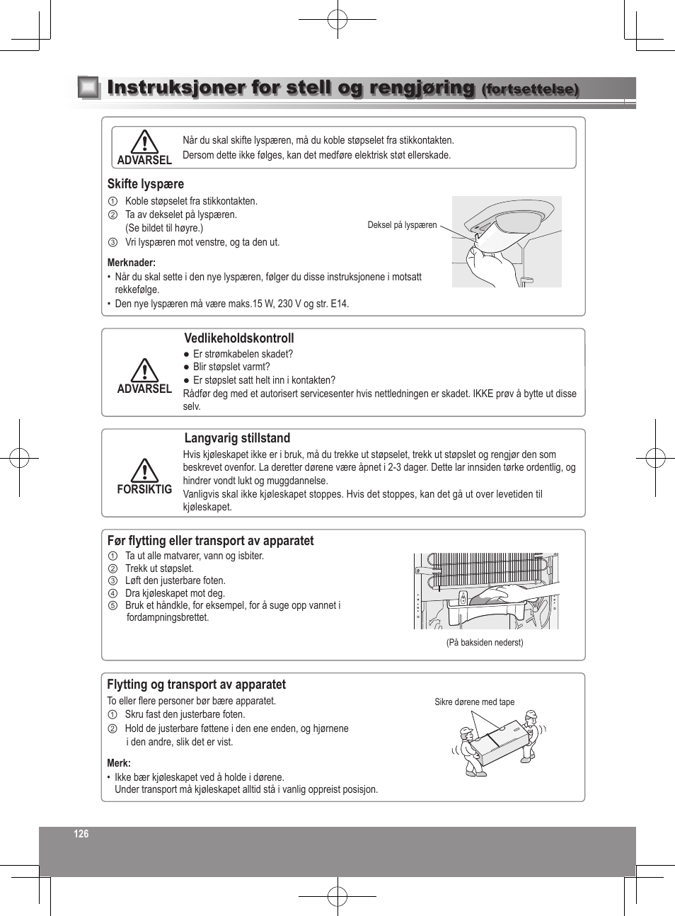 Instruksjoner for stell og rengjøring | Panasonic NRB32SW1 User Manual | Page 126 / 180