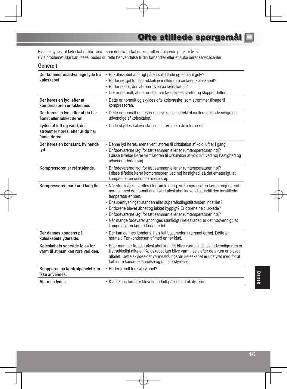 Ofte stillede spørgsmål, Generelt | Panasonic NRB32SW1 User Manual | Page 143 / 180