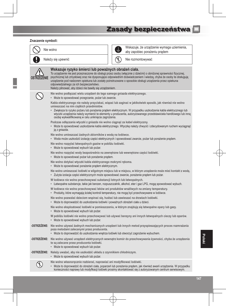 Zasady bezpieczeństwa | Panasonic NRB32SW1 User Manual | Page 147 / 180