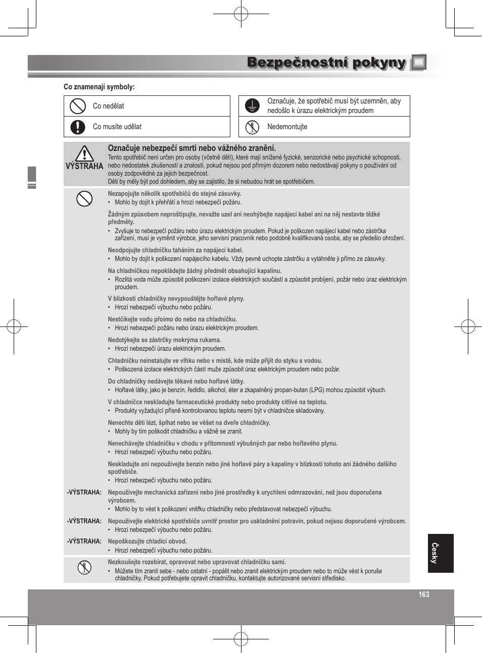 Bezpečnostní pokyny | Panasonic NRB32SW1 User Manual | Page 163 / 180