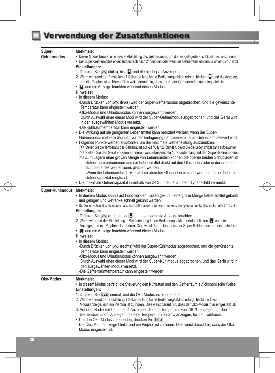 Verwendung der zusatzfunktionen | Panasonic NRB32SW1 User Manual | Page 26 / 180