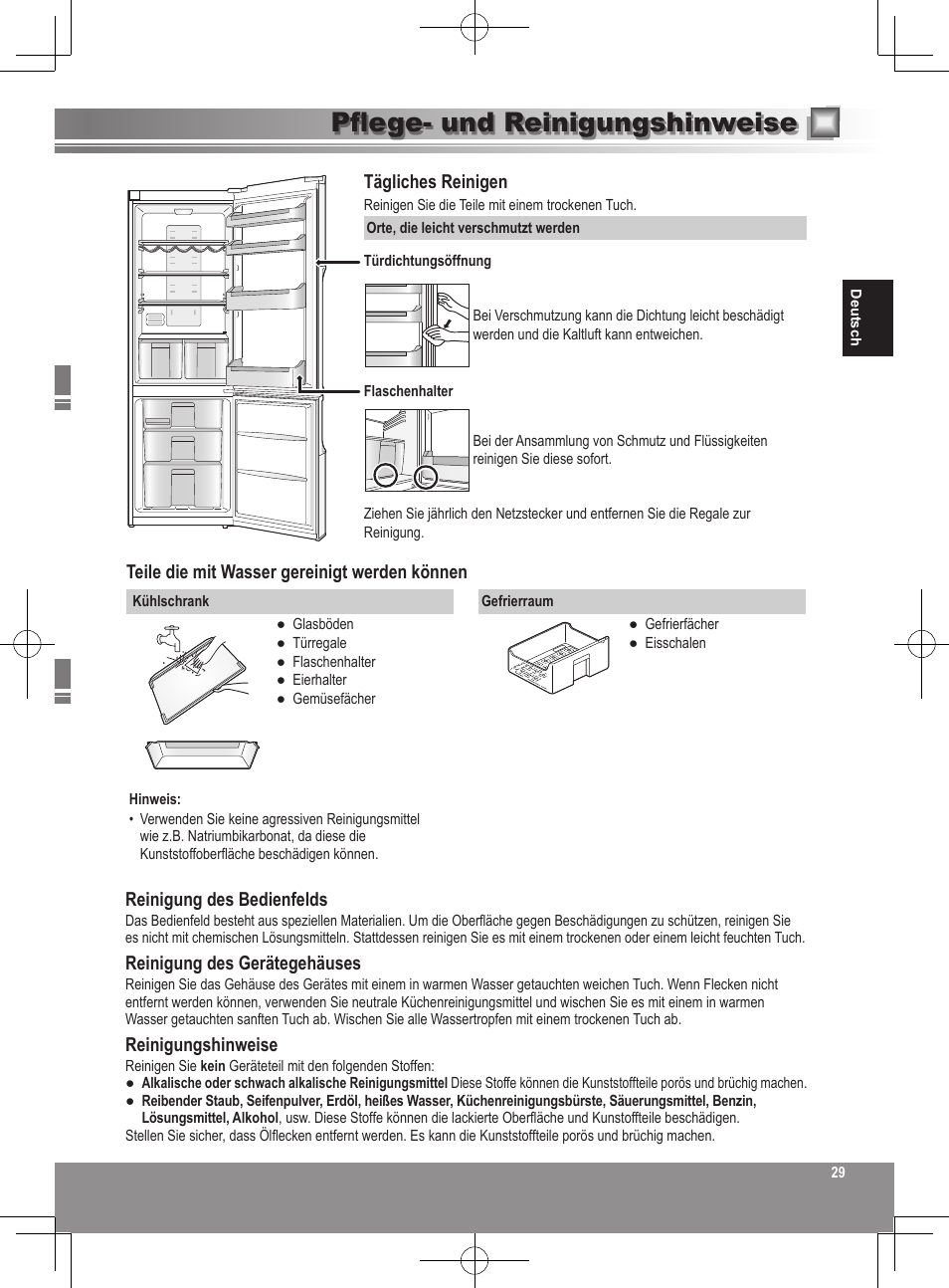 Pflege- und reinigungshinweise | Panasonic NRB32SW1 User Manual | Page 29 / 180