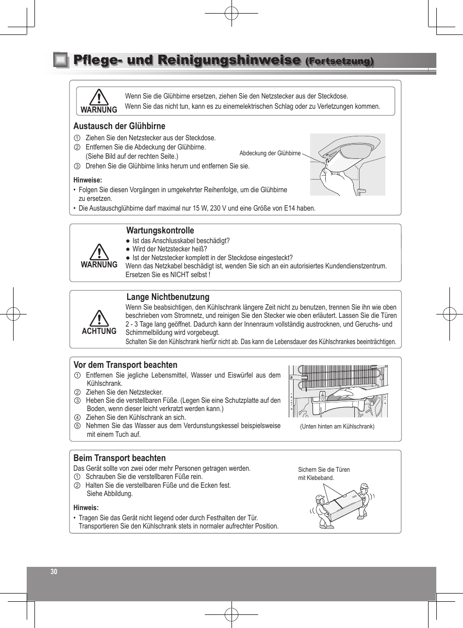 Pflege- und reinigungshinweise | Panasonic NRB32SW1 User Manual | Page 30 / 180