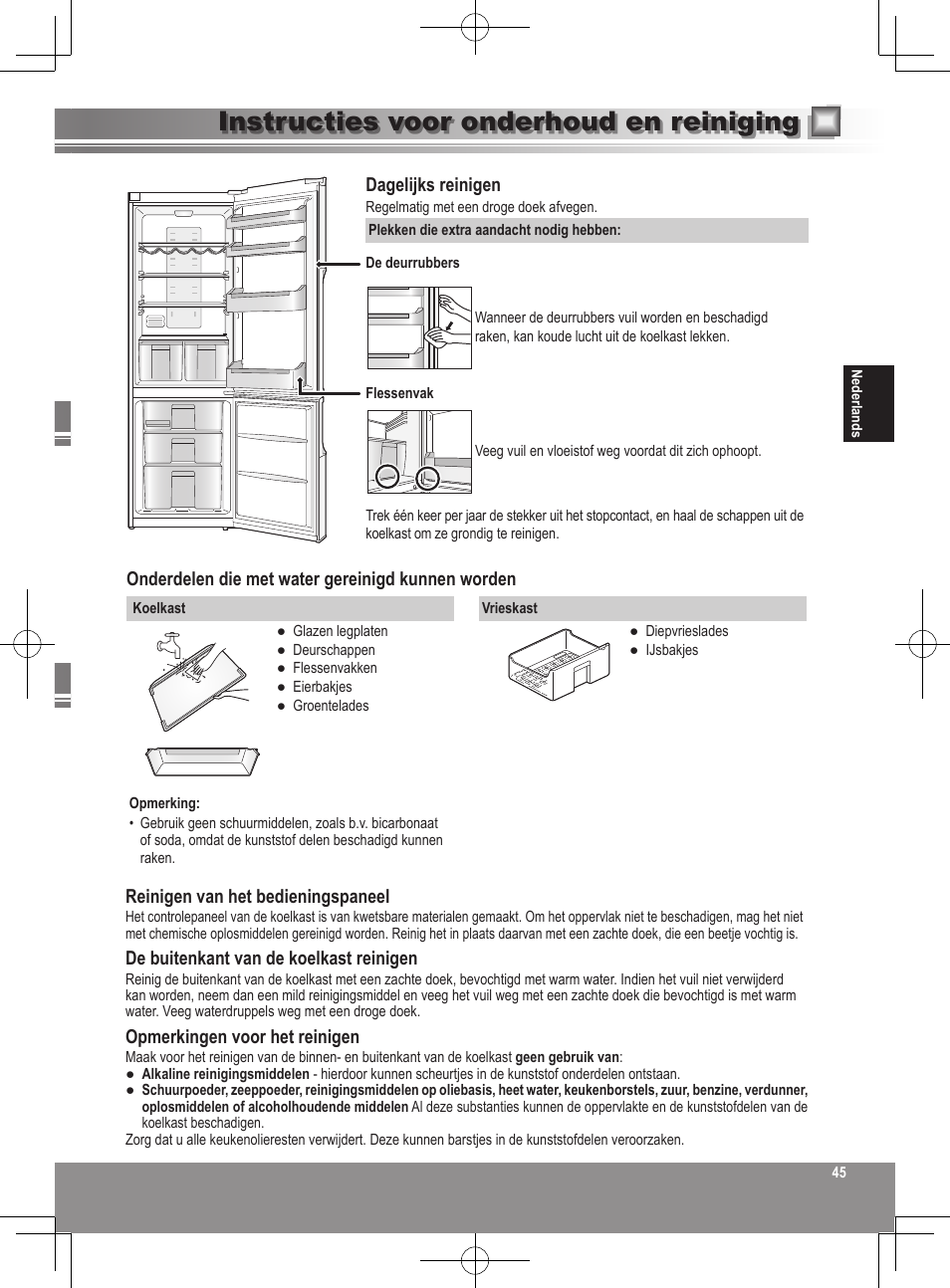 Instructies voor onderhoud en reiniging | Panasonic NRB32SW1 User Manual | Page 45 / 180