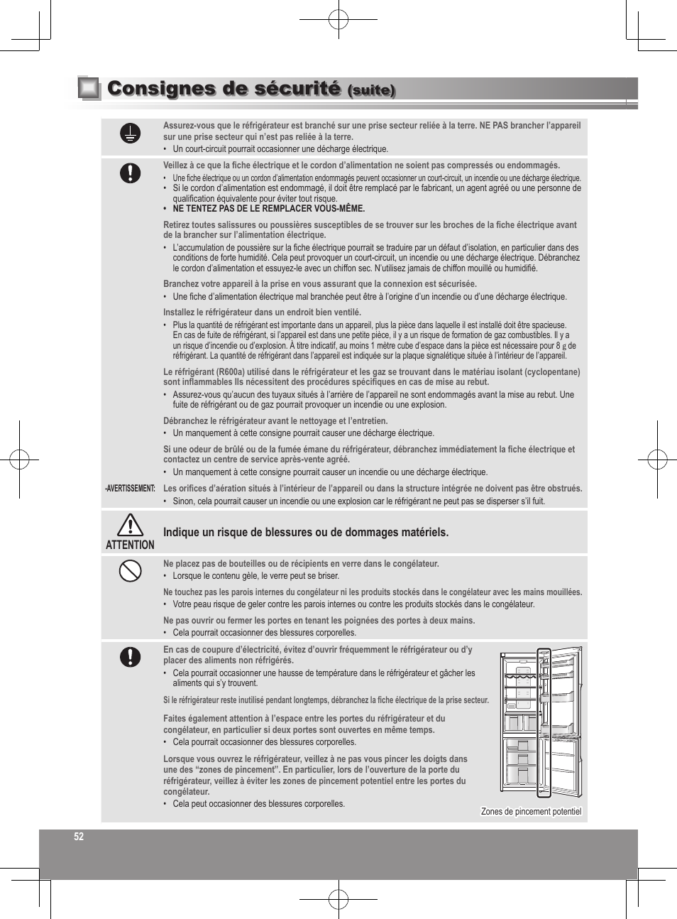 Consignes de sécurité, Suite) | Panasonic NRB32SW1 User Manual | Page 52 / 180