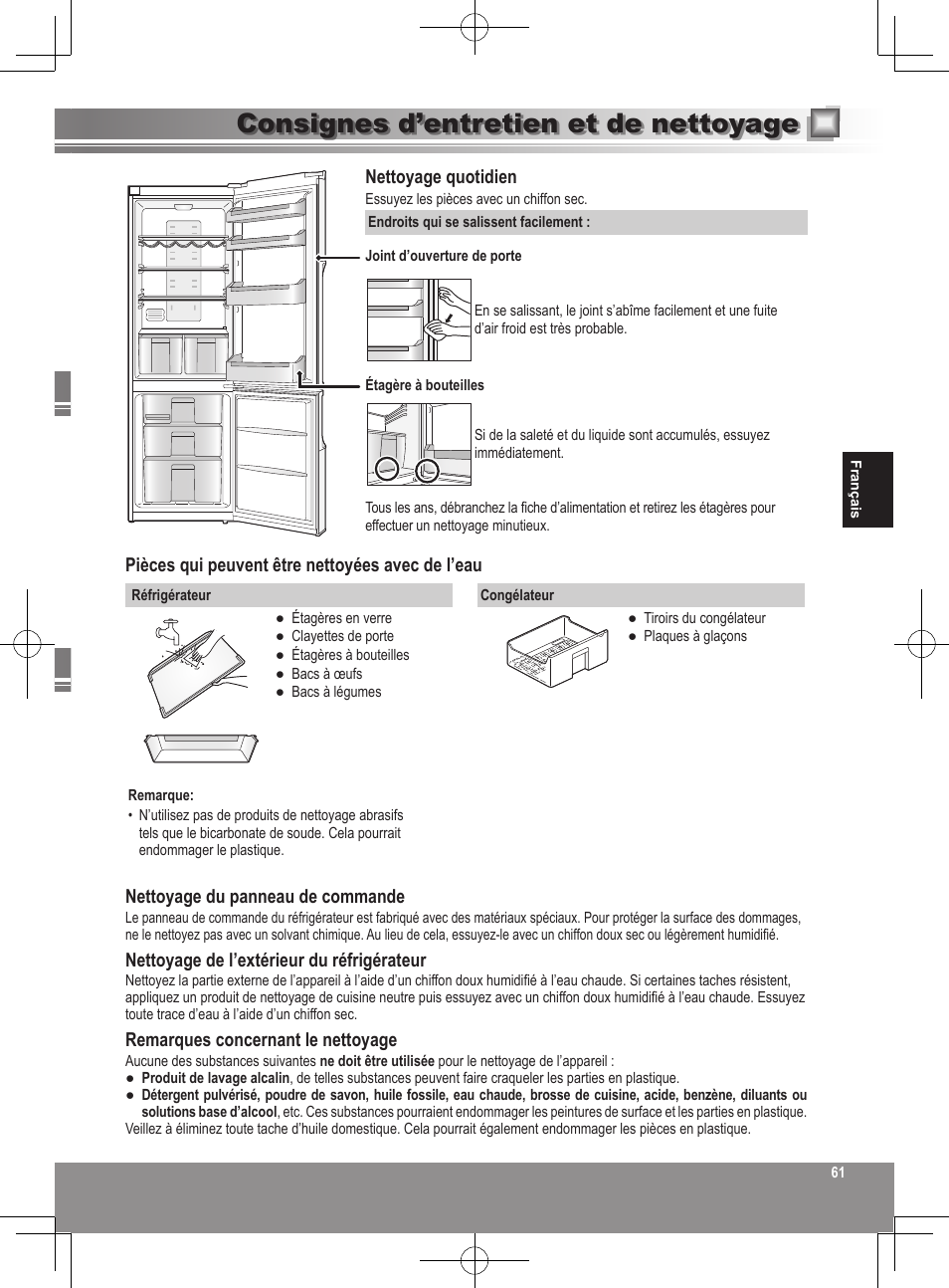 Consignes d’entretien et de nettoyage | Panasonic NRB32SW1 User Manual | Page 61 / 180