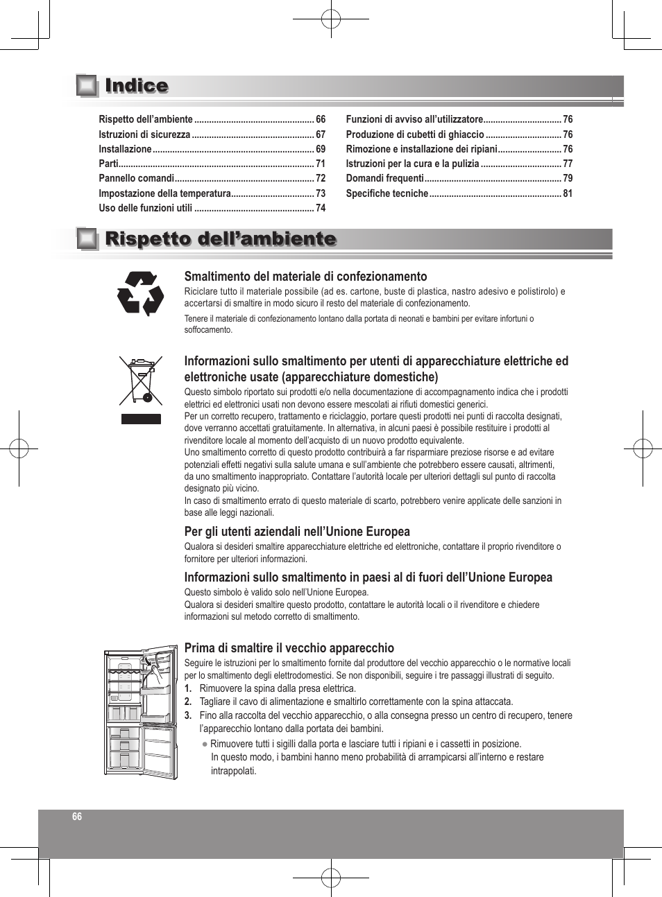 Rispetto dell’ambiente indice | Panasonic NRB32SW1 User Manual | Page 66 / 180