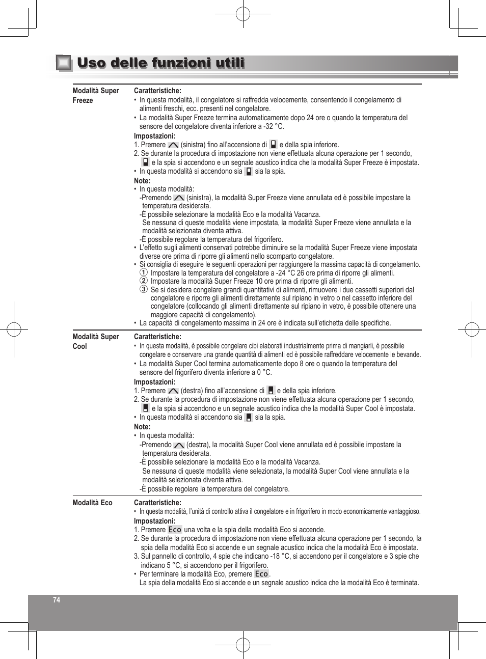 Uso delle funzioni utili | Panasonic NRB32SW1 User Manual | Page 74 / 180