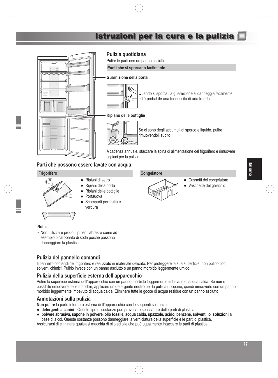 Istruzioni per la cura e la pulizia | Panasonic NRB32SW1 User Manual | Page 77 / 180