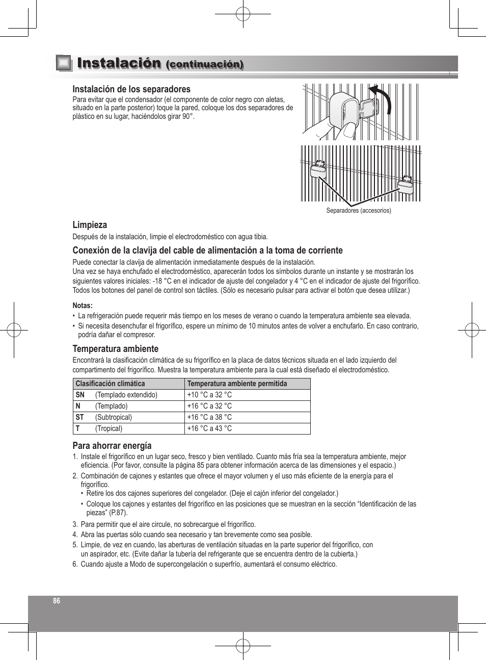 Instalación | Panasonic NRB32SW1 User Manual | Page 86 / 180