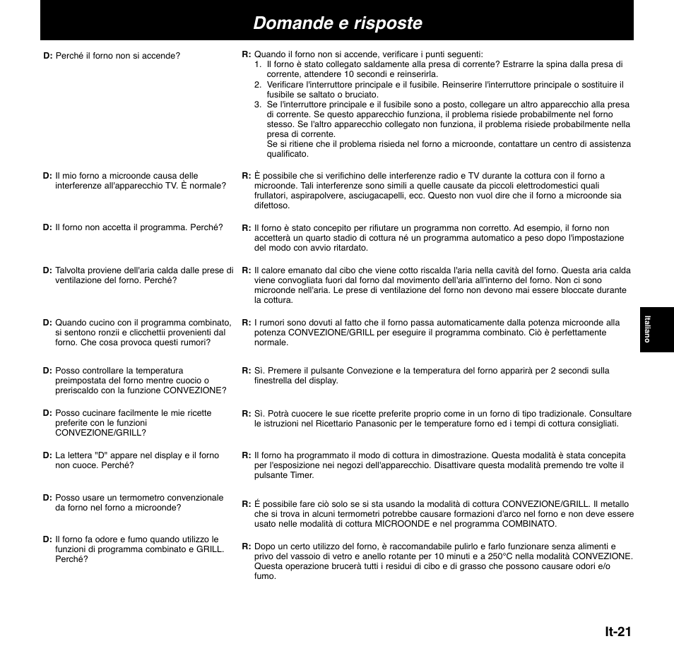 Domande e risposte, It-21 | Panasonic NNCD767MEPG User Manual | Page 119 / 218