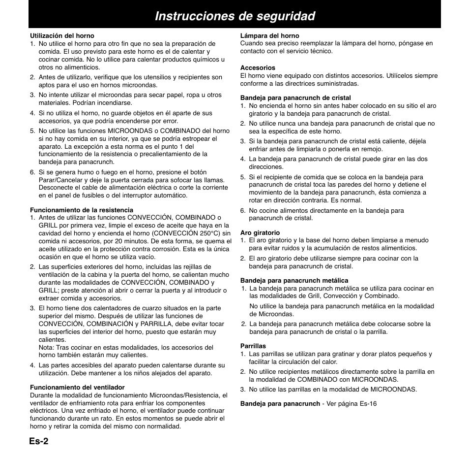 Instrucciones de seguridad, Es-2 | Panasonic NNCD767MEPG User Manual | Page 124 / 218