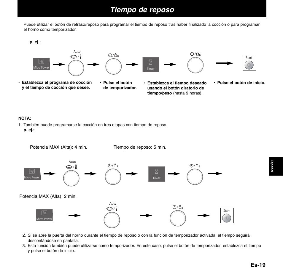 Tiempo de reposo, Es-19 | Panasonic NNCD767MEPG User Manual | Page 141 / 218