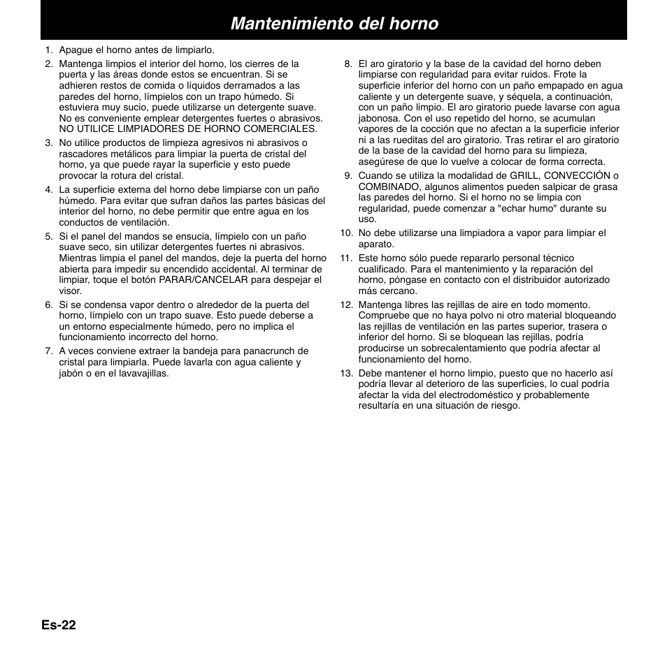 Mantenimiento del horno | Panasonic NNCD767MEPG User Manual | Page 144 / 218