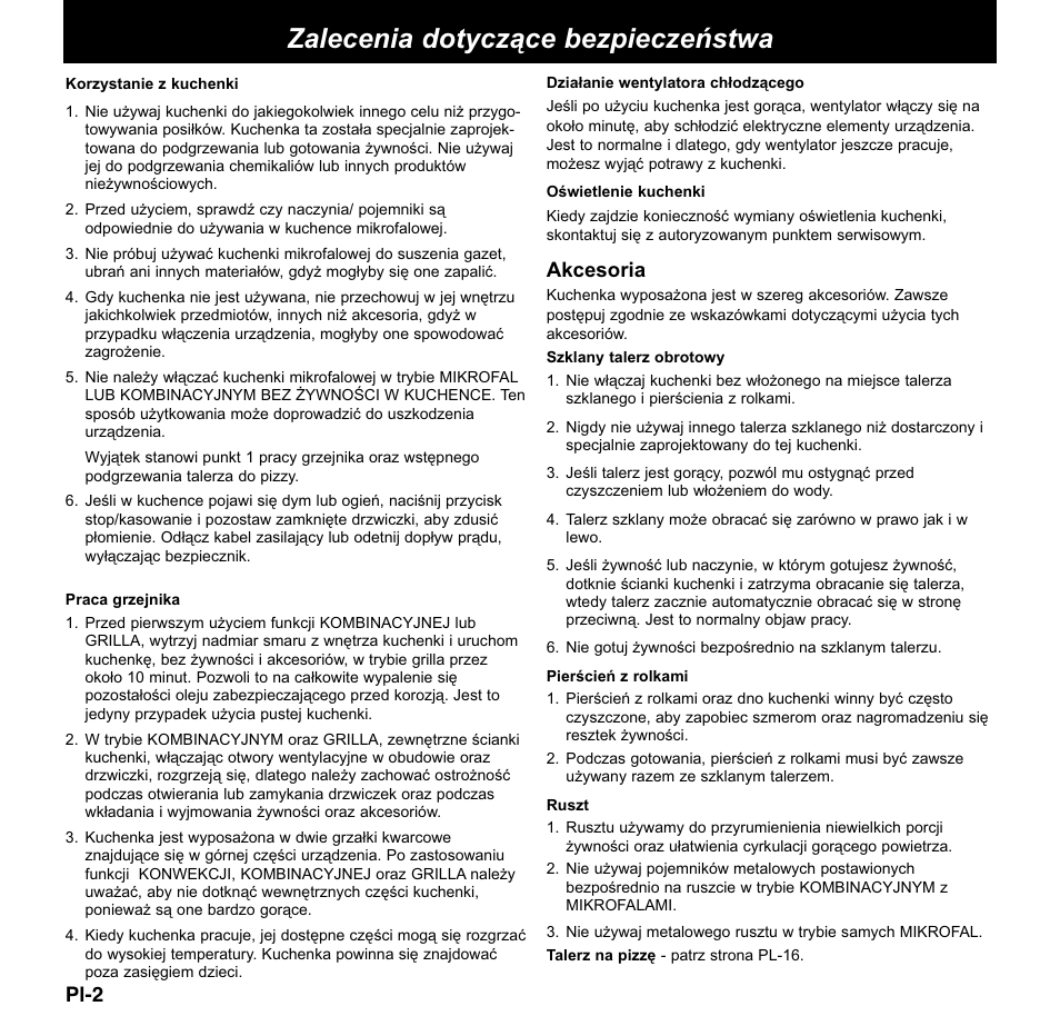 Zalecenia dotyczące bezpieczeństwa, Pl-2, Akcesoria | Panasonic NNCD767MEPG User Manual | Page 148 / 218