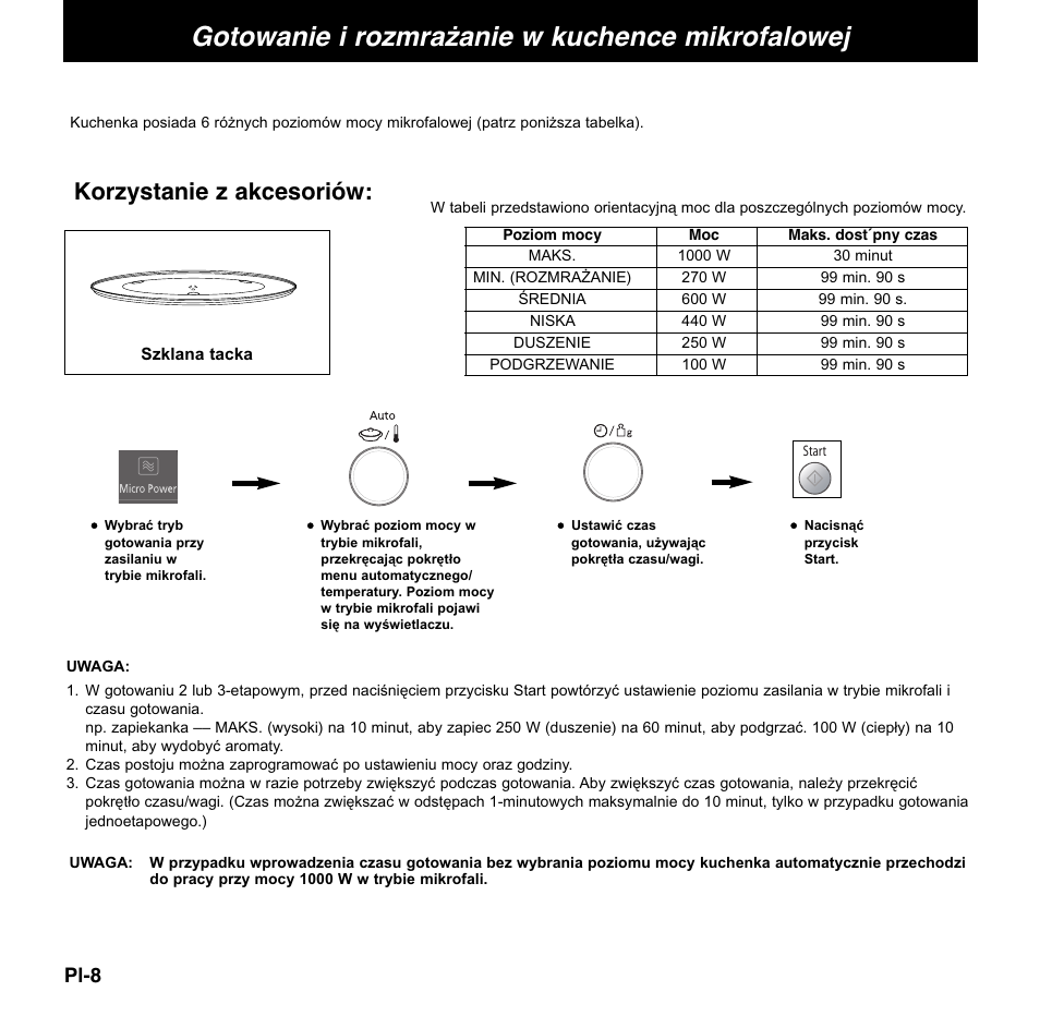 Gotowanie i rozmrażanie w kuchence mikrofalowej, Korzystanie z akcesoriów, Pl-8 | Panasonic NNCD767MEPG User Manual | Page 154 / 218