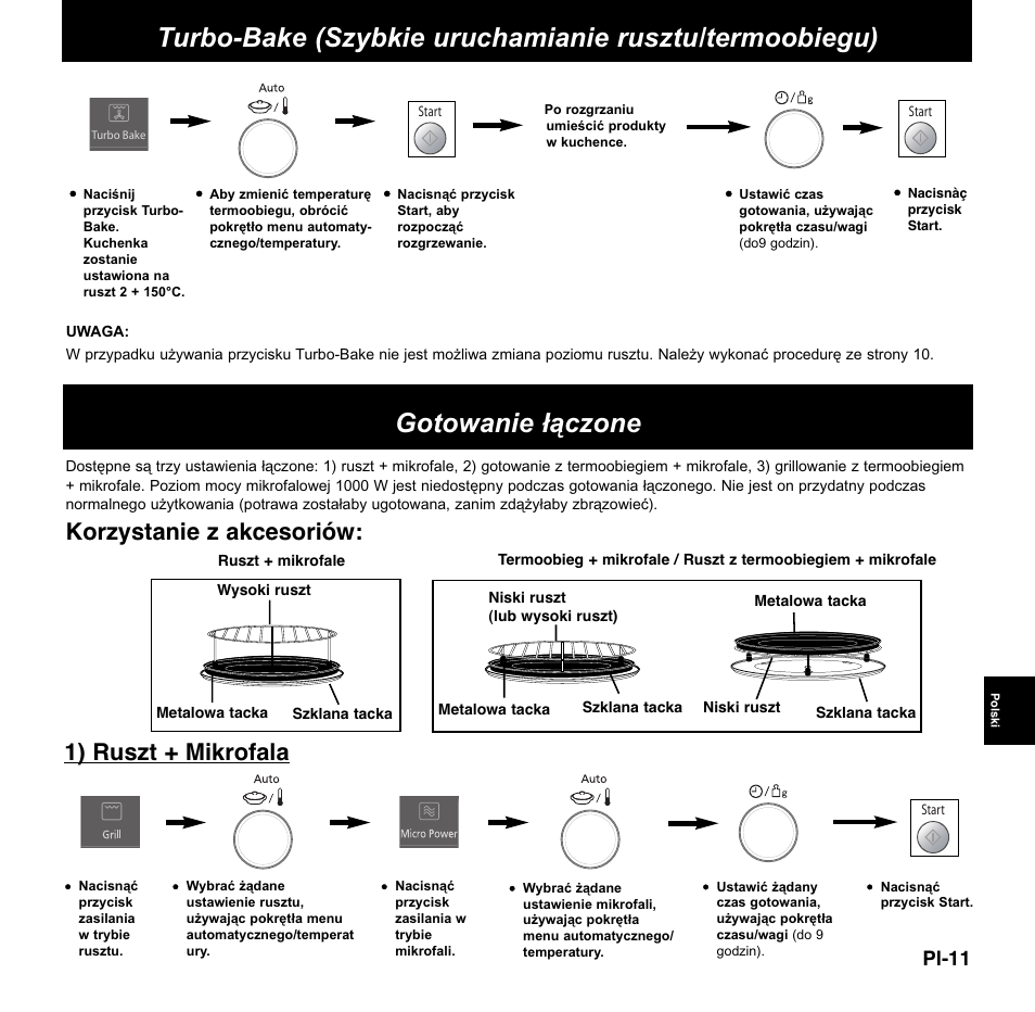 Gotowanie łączone, Korzystanie z akcesoriów, 1) ruszt + mikrofala | Pl-11 | Panasonic NNCD767MEPG User Manual | Page 157 / 218
