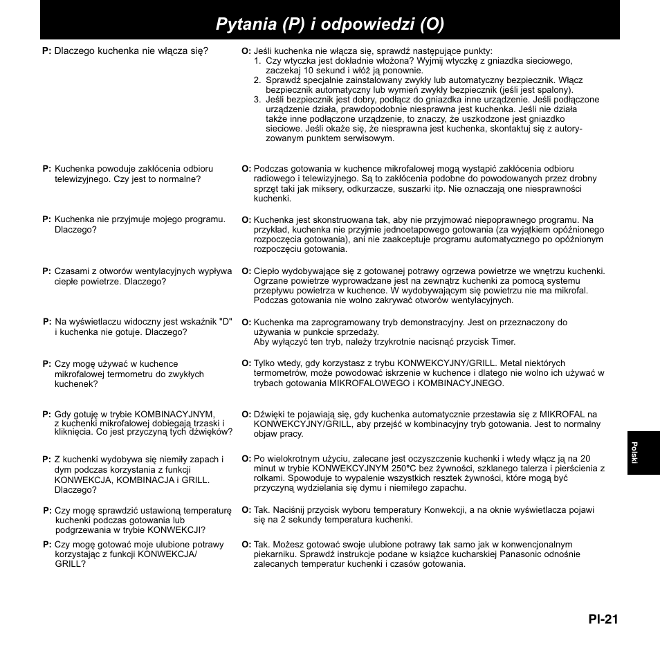 Pytania (p) i odpowiedzi (o), Pl-21 | Panasonic NNCD767MEPG User Manual | Page 167 / 218