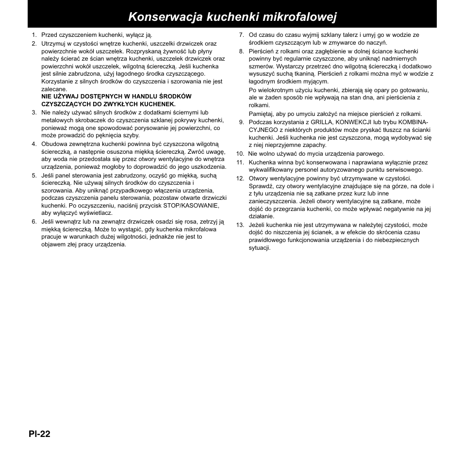 Konserwacja kuchenki mikrofalowej, Pl-22 | Panasonic NNCD767MEPG User Manual | Page 168 / 218