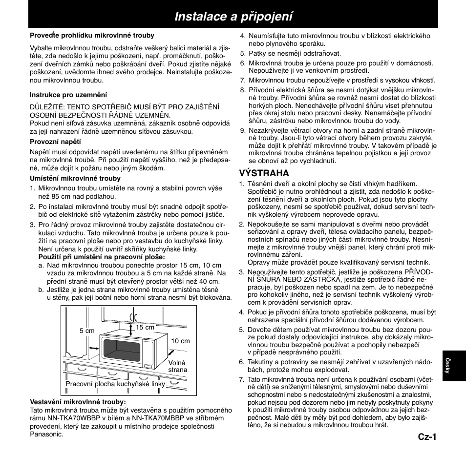 Instalace a připojení, Cz-1, Výstraha | Panasonic NNCD767MEPG User Manual | Page 171 / 218