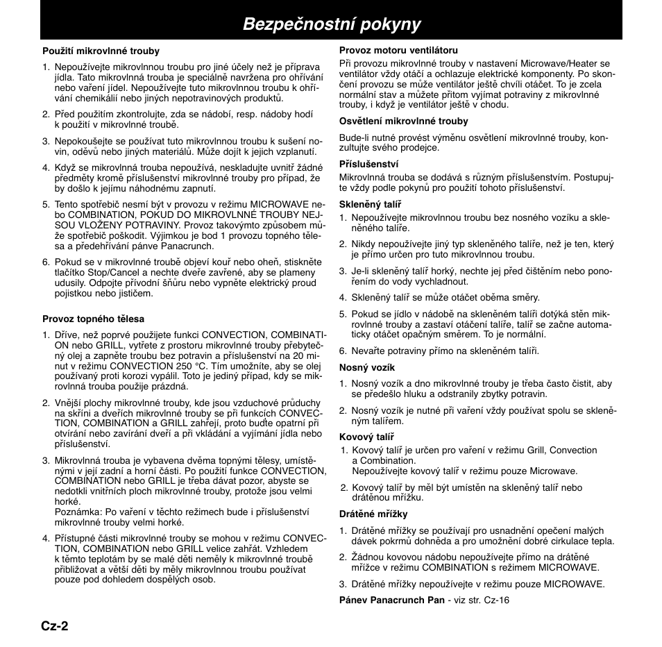 Bezpečnostní pokyny, Cz-2 | Panasonic NNCD767MEPG User Manual | Page 172 / 218