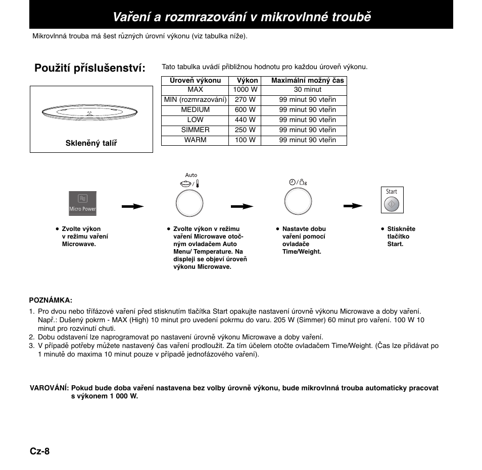 Vaření a rozmrazování v mikrovlnné troubě, Použití příslušenství, Cz-8 | Panasonic NNCD767MEPG User Manual | Page 178 / 218