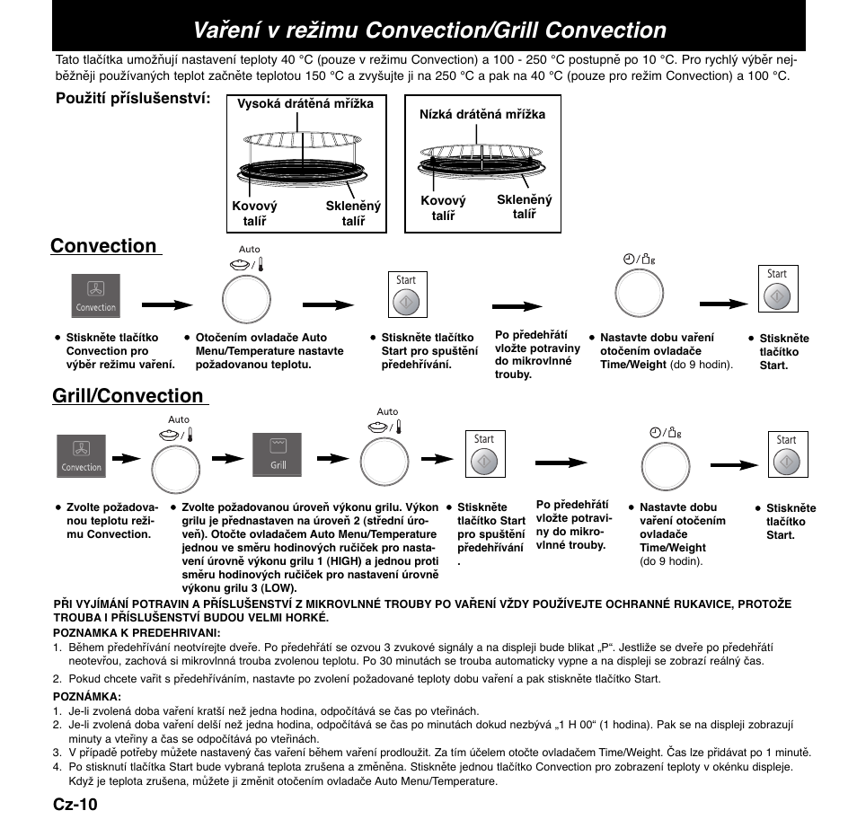 Vaření v režimu convection/grill convection, Grill/convection convection, Cz-10 | Použití příslušenství | Panasonic NNCD767MEPG User Manual | Page 180 / 218