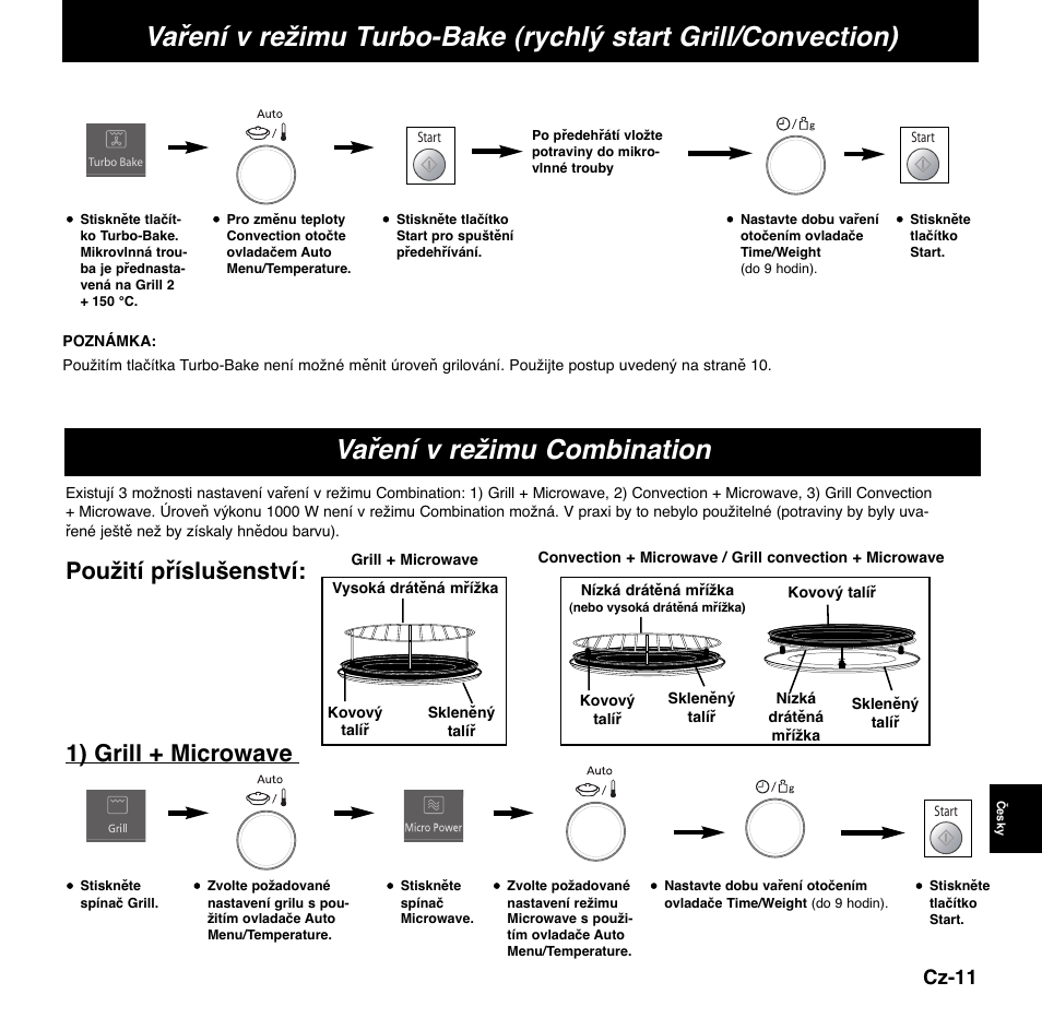 Vaření v režimu combination, Použití příslušenství, 1) grill + microwave | Cz-11 | Panasonic NNCD767MEPG User Manual | Page 181 / 218