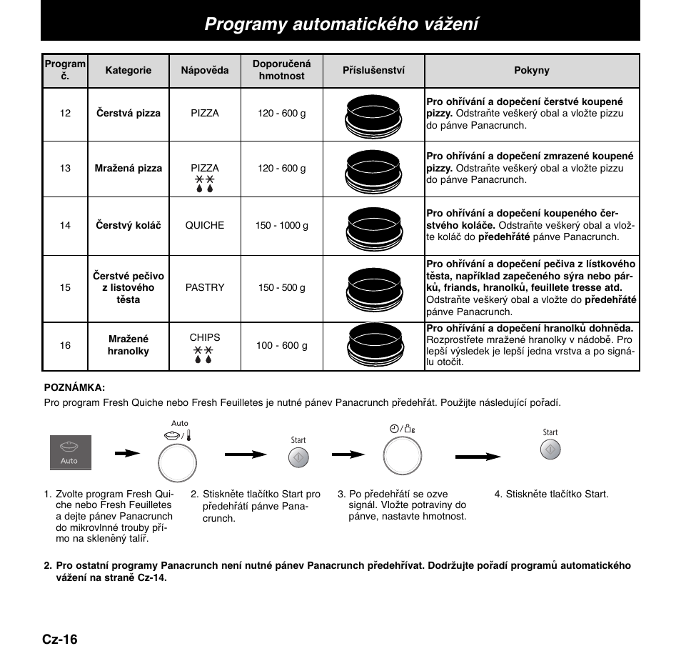 Programy automatického vážení, Cz-16 | Panasonic NNCD767MEPG User Manual | Page 186 / 218